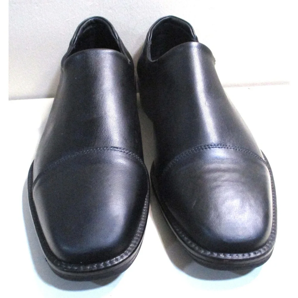 Donald Pliner Gavril30 Mens 10M Black Leather Cap Toe Slip On Loafers Brazil